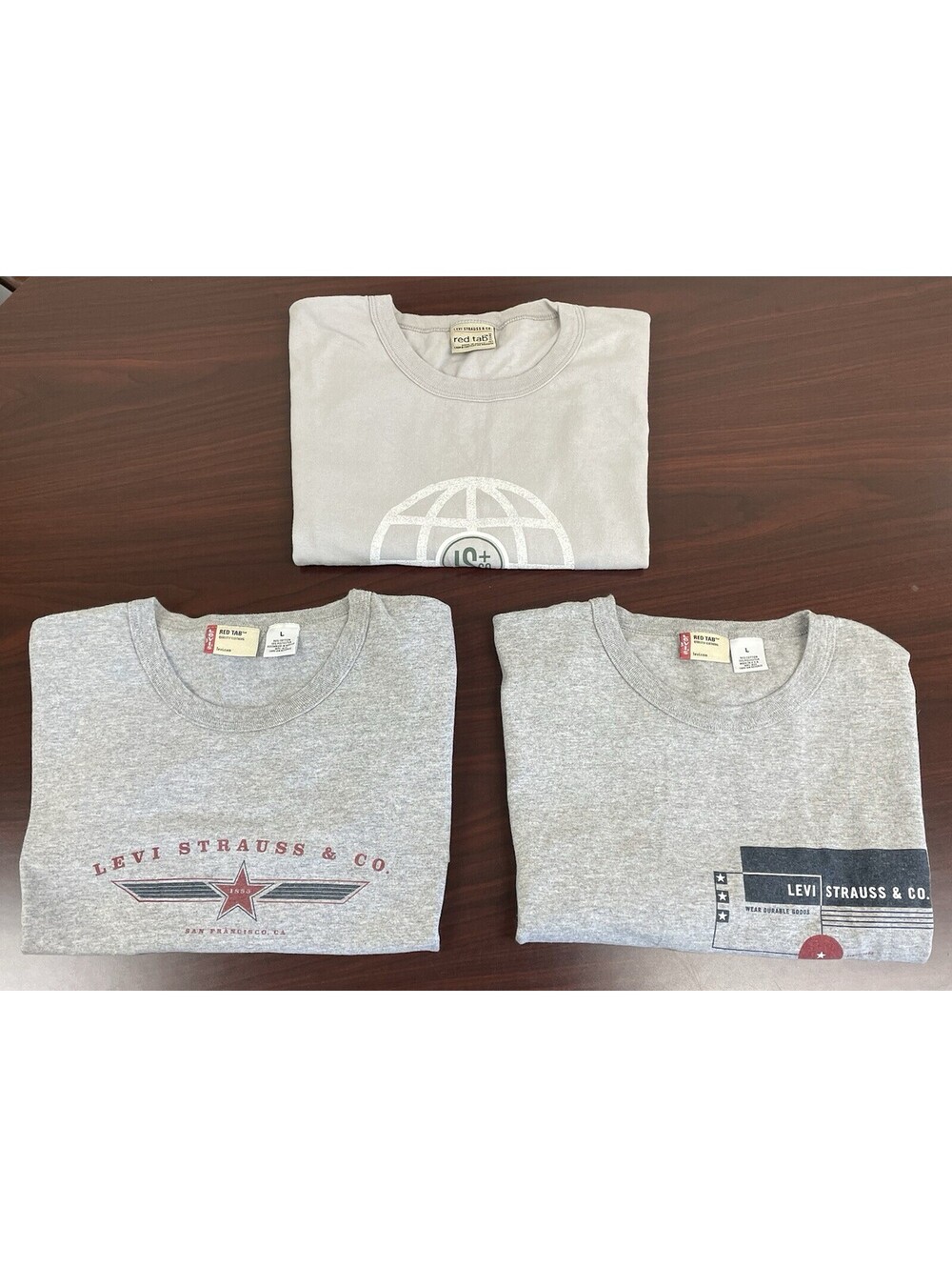 3 Vintage Levi Strauss & Co Men’s L Red Tab Graphic Gray Grey T-Shirts